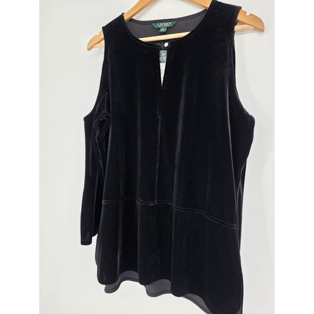 NWT Lauren Ralph Lauren Black Velvet Cold Shoulder Top Steampunk Size M